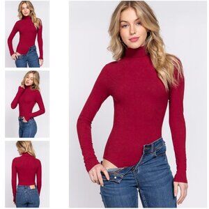 New Boutique Long Sleeve Turtleneck Rayon Rib Bodysuit
